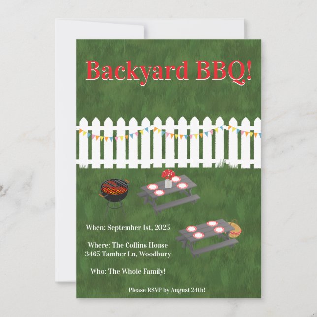 Summer Cookout Backyard BBQ Party Invite Inbjudningar (Framsida)