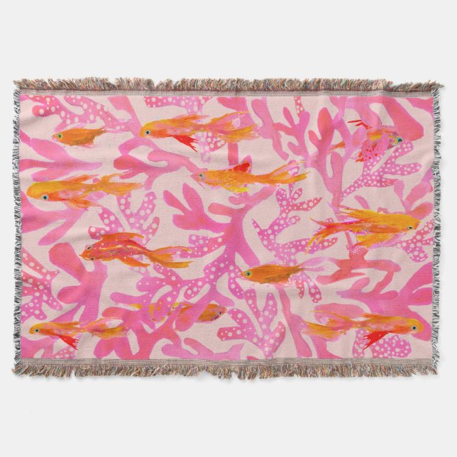 Summer Coral and Goldfish Throw Blanket Filt (Framsidan)