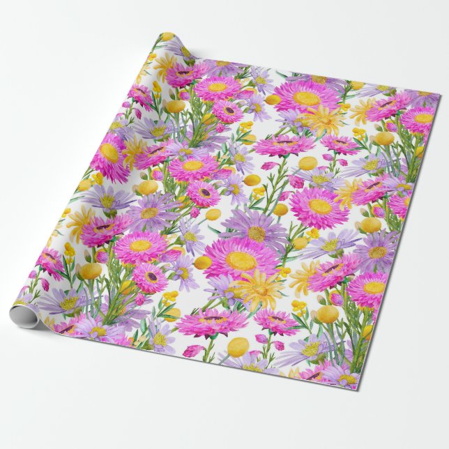 Summer Cottage Garden White Presentpapper (Utrullad)
