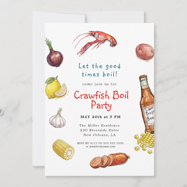 Summer Crawfish Boil Seafood invitation Inbjudningar (Framsida)