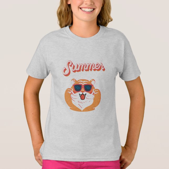 Summer Cute Tiger Kids T-Shirt (Framsida)