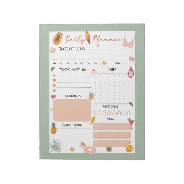 Summer Daily Planner Notepad  Anteckningsblock (Roterad)