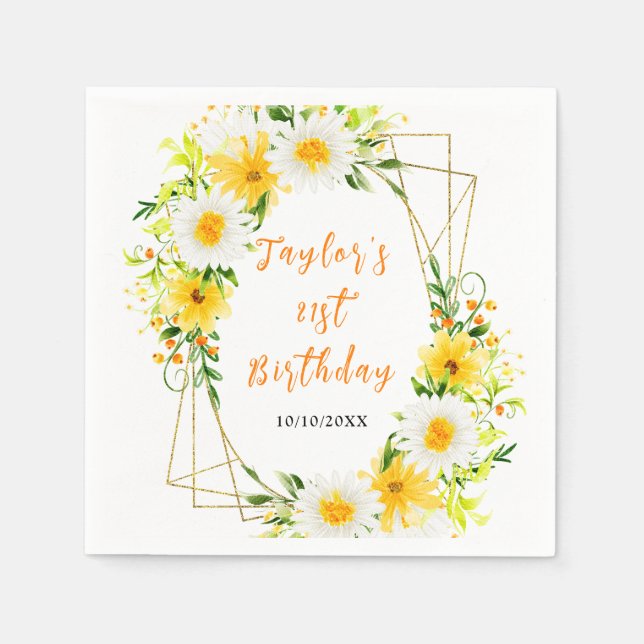 Summer Daisies Floral Birthday Pappersservett (Framsidan)