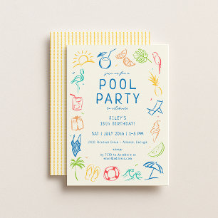 Summer Doodle Party Inbjudningar
