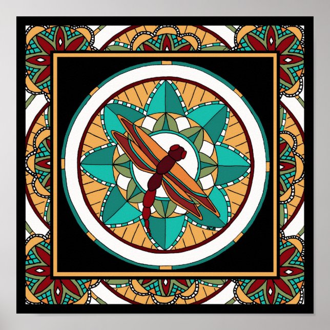 Summer Dragonfly Mandala-print Poster (Framsidan)