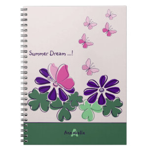 Summer Dream Rosa Grönt Lila Flower Butterfly Anteckningsbok