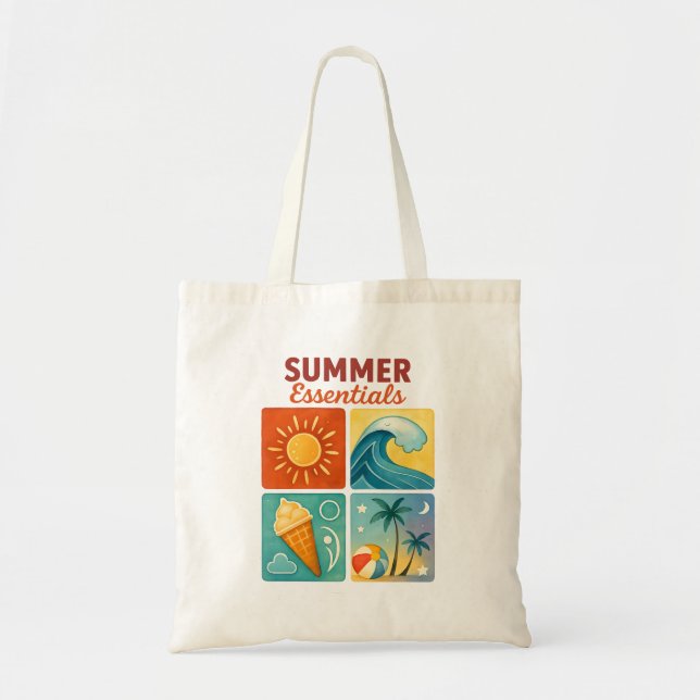 Summer Essentials Tote - Retro Beach Vibes Tygkasse (Framsidan)