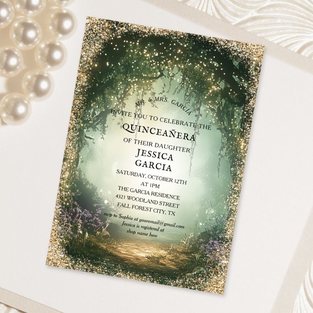 Summer Fairy Tale Enchanted Forest  Quinceañera  Inbjudningar (Summer Fairy Tale Enchanted Forest Quinceañera Invitation)