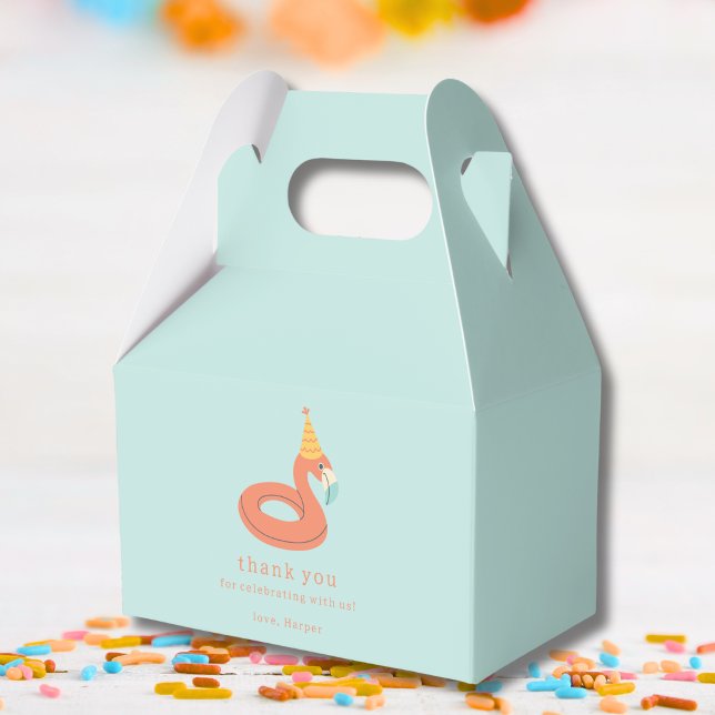 summer flamingo float kids birthday pool party presentaskar (flamingo birthday pool party thank you for celebrating party favor gift box modern aesthetic )