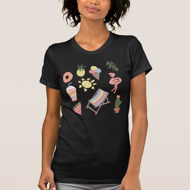 Summer Flamingo Hand plockade Doodles T Shirt (Framsida)