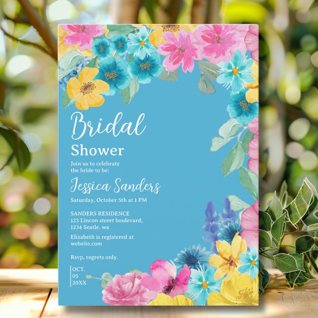 Summer floral Bridal Shower with Photo Blue Inbjudningar (Skapare uppladdad)