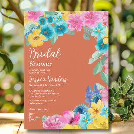 Summer floral Bridal Shower with Photo Orange Inbjudningar