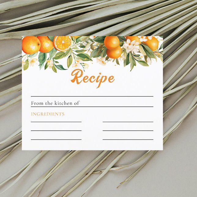 Summer Floral Orange Bridal Shower Recipie Card (Skapare uppladdad)