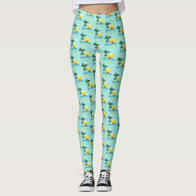 Summer Florida Sailboat Sunset Coastal Beach Leggings (Framsida)
