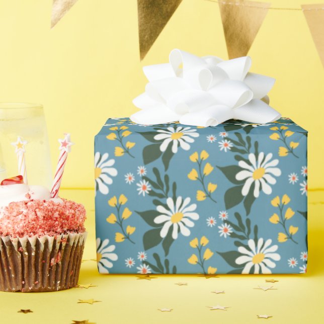Summer Flower Bouquet på Blue Presentpapper (Födelsedagsfest)