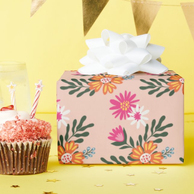 Summer Flower Bouquet på Rosa Presentpapper (Födelsedagsfest)