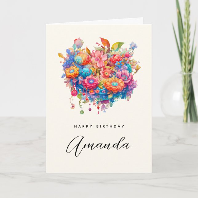Summer Flower Bouquet Whimsical Boho Birthday Kort (Framsida)
