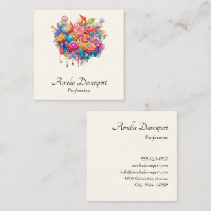 Summer Flower Bouquet Whimsical Boho Fyrkantigt Visitkort