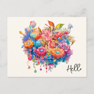 Summer Flower Bouquet Whimsical Boho Hej Vykort