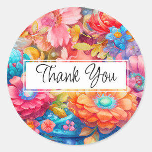 Summer Flower Bouquet Whimsical Boho Tack Runt Klistermärke