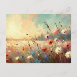 Summer  Flower Field Nature Scene Impressionist Ar Vykort