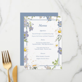 Summer Flowers Blue Bröllop Menu Meny