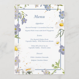 Summer Flowers Blue Bröllop Menu Meny
