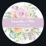 Summer Flowers Floral Round Wedding Sticker Runt Klistermärke<br><div class="desc">Summer Flowers Floral Wedding Sticker designed in soft watercolor summer shades. To personalize this stickers simply insert the Bride and Groom's Names and Wedding Date into our easy template,  replacing the sample. Be sure to view the entire Summer Flowers Floral Wedding Collection for matching cards and accessories.</div>