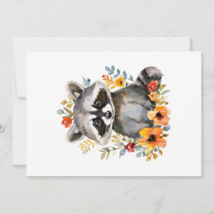 Summer Flowers Raccoon Watercolor Inbjudningar