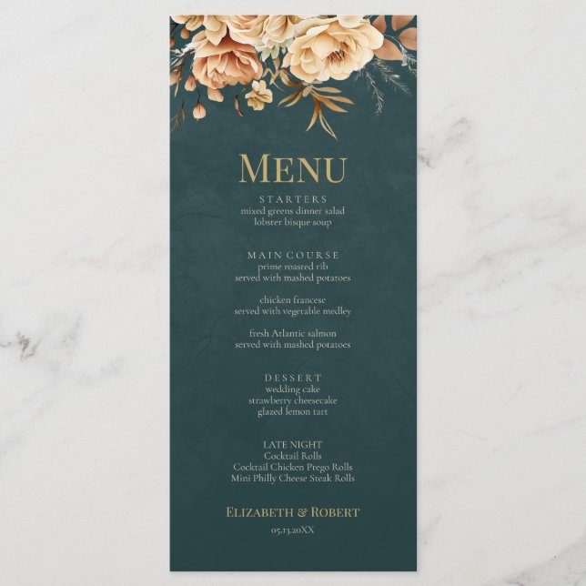 Summer Forest Witch Teal Wedding Menu Meny (Framsida)