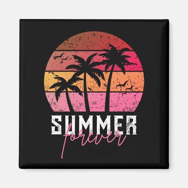 Summer Forever Vintage Retro Sunset Magnet (Framsidan)