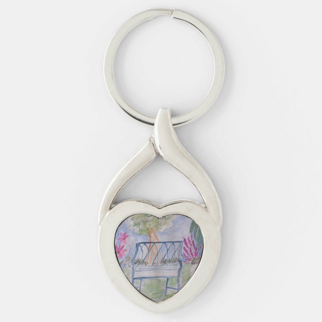 Summer Garden Bench Metall Twisted Heart Silverfärgad Nyckelring (Framsidan)