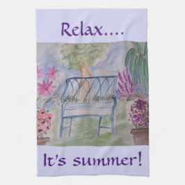 Summer Garden Bench Tea Towel Kökshandduk