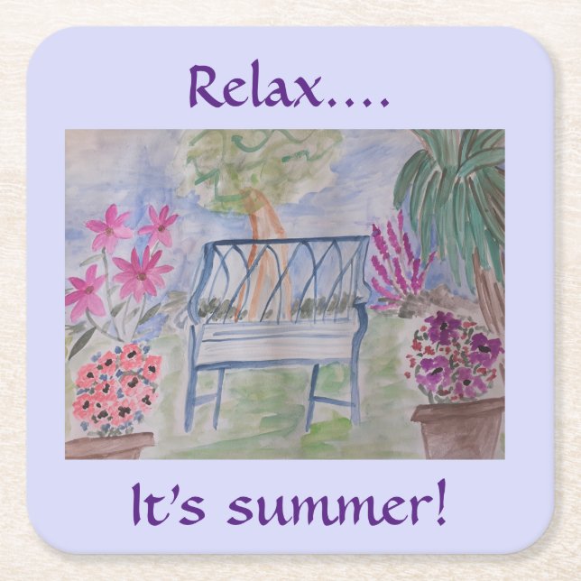 Summer Garden Bench Underlägg Papper Kvadrat (Framsidan)