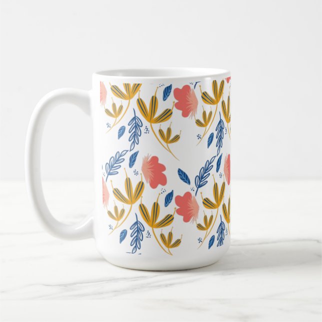 Summer Garden Blommigts Blue Coral Rosa Greenery Kaffemugg (Vänster)