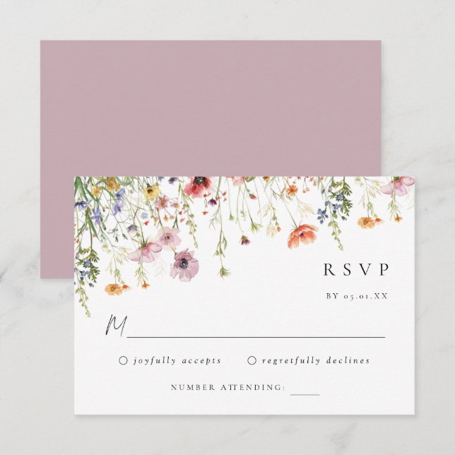 Summer Garden Floral Wedding RSVP Card OSA Kort (Fram/baksida)