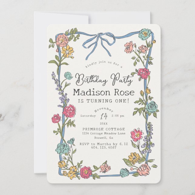 Summer Garden Party Bright Blommigt Födelsedagsfes (Framsida)