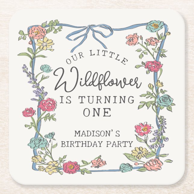 Summer Garden Party Bright Blommigt Födelsedagsfes Underlägg Papper Kvadrat (Framsidan)