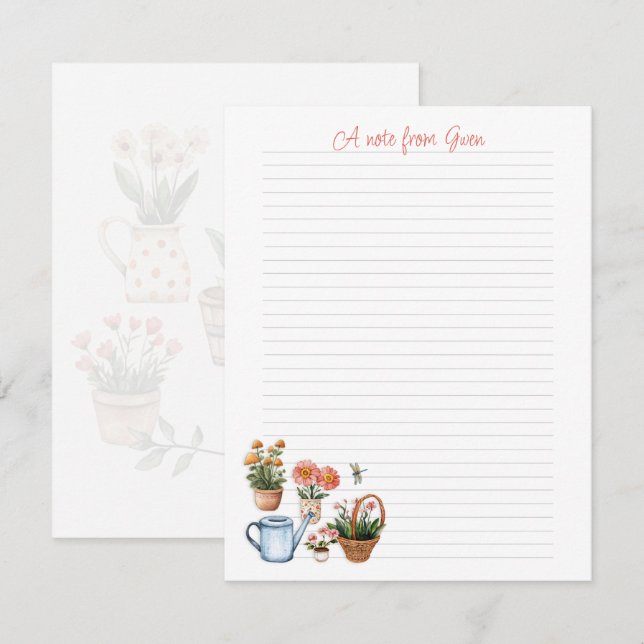 Summer Gardening Lined Personal Note Paper Anteckningskort (Fram/baksida)