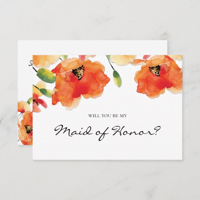 Summer Golden Poppy Bridesmaid Maid of honor Inbjudningar (Fram/baksida)