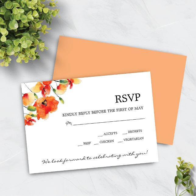 Summer Golden Poppy Bröllop OSA Kort (Summer Golden Poppy Wedding RSVP Card)