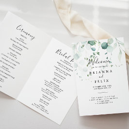 Summer Green Eucalyptus Foliage Folded Wedding Program