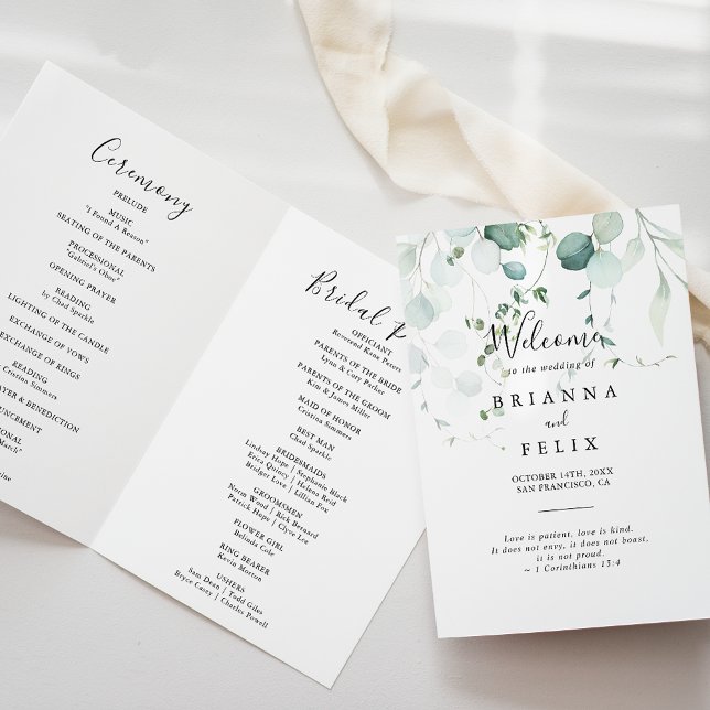 Summer Green Eucalyptus Foliage Folded Wedding Program (Skapare uppladdad)