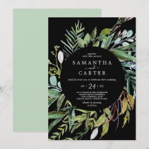 Summer Greenery | Bröllopsinbjudan till svart Avsl
