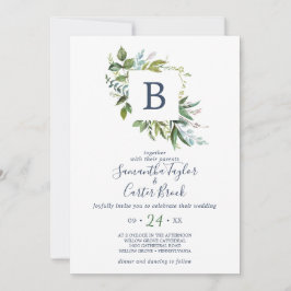 Summer Greenery Monogram Bröllop Inbjudningar