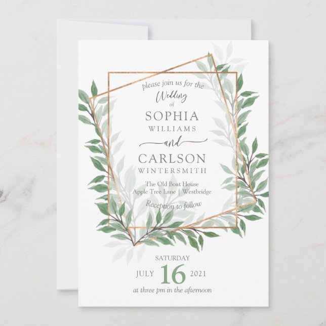 Summer Greenery rustic ram, Inbjudningar (Framsida)