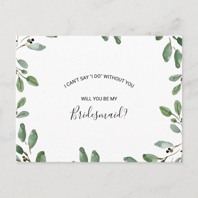 Summer Greenery Tropical Eucalyptus Bridesmaid Inbjudan Vykort (Framsida)