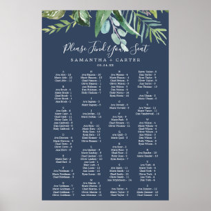Summer Greenery Tunga alfabetiska sittningsdiagr Poster