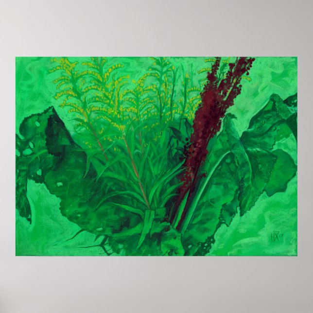 Summer Greenery Wildblommy Blommigt Art Painting Poster (Framsidan)
