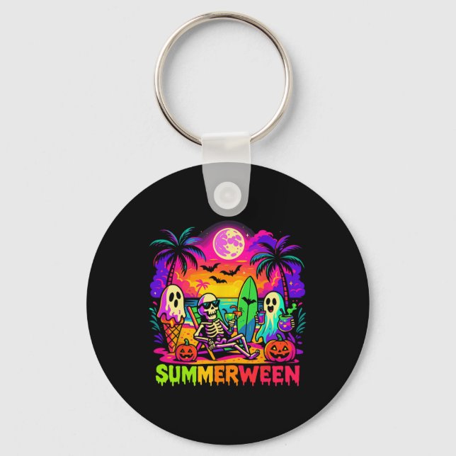 Summer Halloween Skeleton Ghost Beach Nyckelring (Framsida)